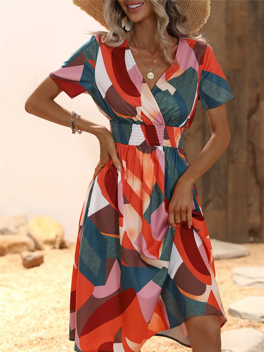 Floral Long Short Sleeve Chic Midi Dress