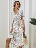Floral Long Short Sleeve Chic Midi Dress