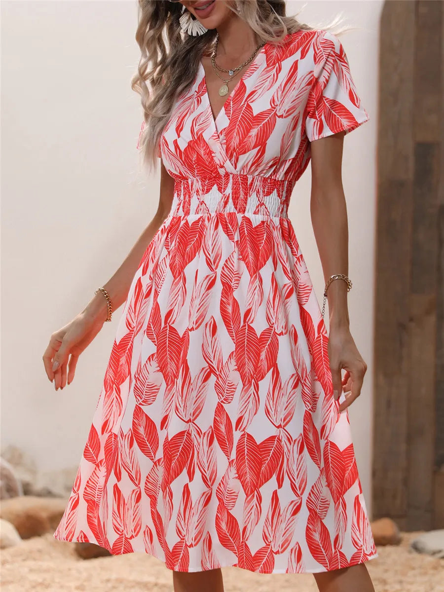 Floral Long Short Sleeve Chic Midi Dress