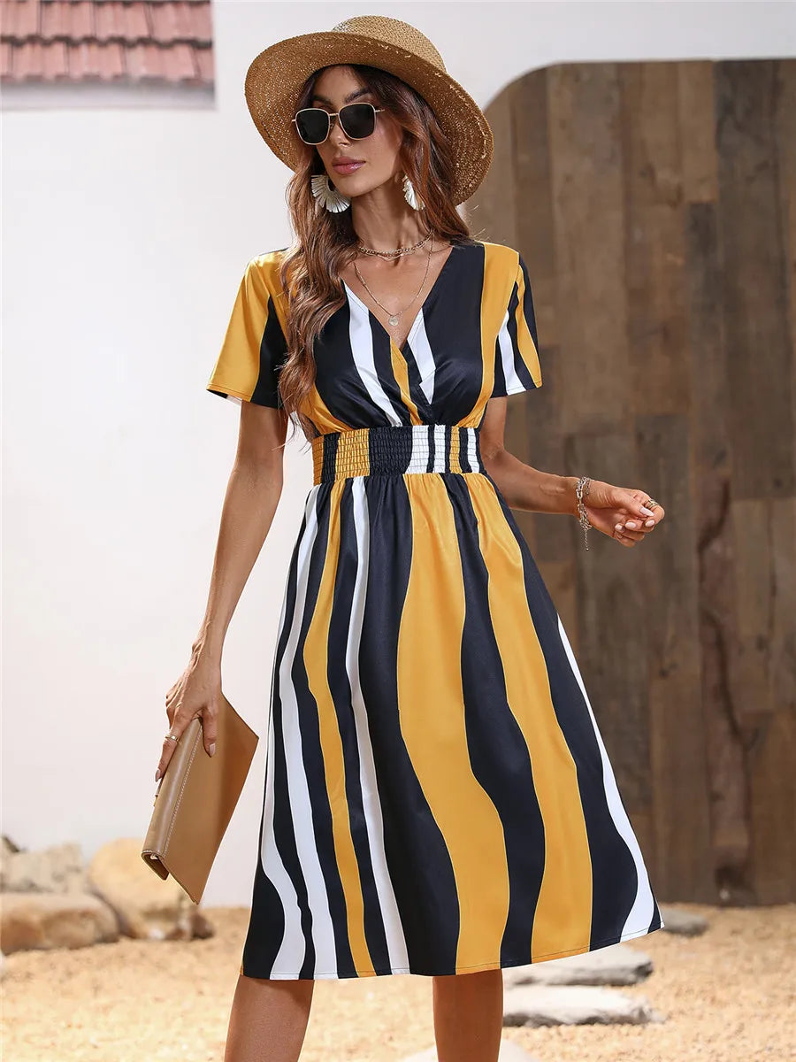 Floral Long Short Sleeve Chic Midi Dress