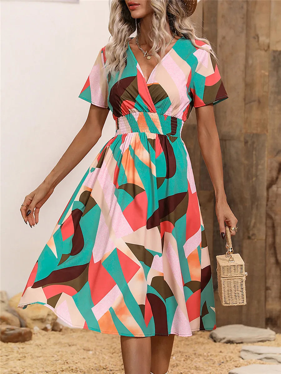 Floral Long Short Sleeve Chic Midi Dress