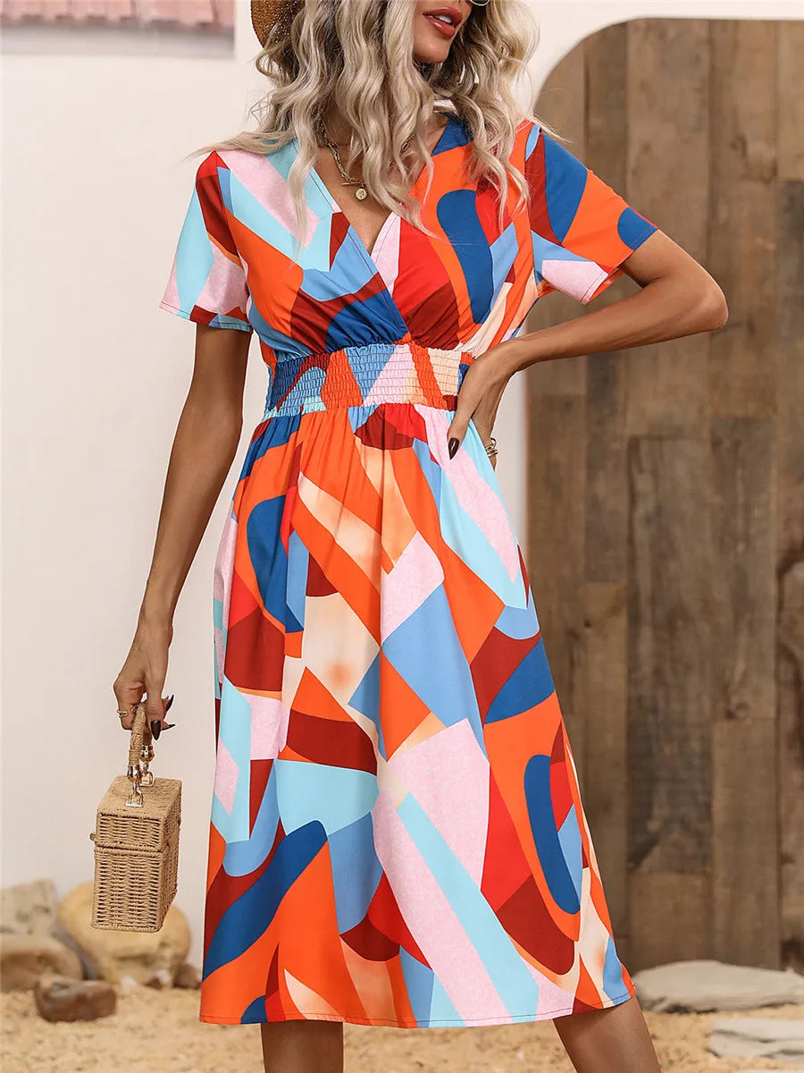 Floral Long Short Sleeve Chic Midi Dress