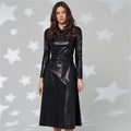 Fit Flare PU Leather Pocket Midi Dress