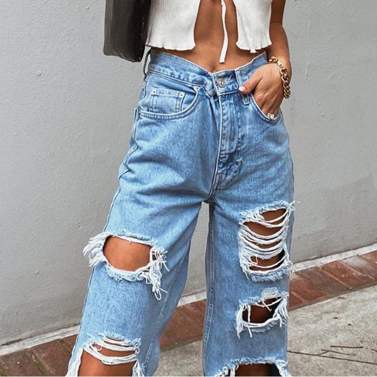 Loose Ripped Boyfriend Comfortable Fit Jean