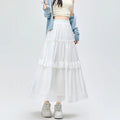 French Lace White Long Spring Summer High Waist Skirt