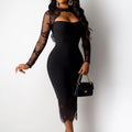Lace Cutout Back Split Slim Fit Midi Dress
