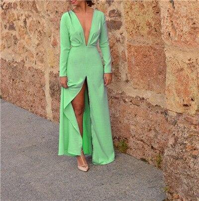 Front Slit V-Neck Long Sleeve Maxi Dress