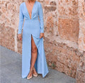 Front Slit V-Neck Long Sleeve Maxi Dress