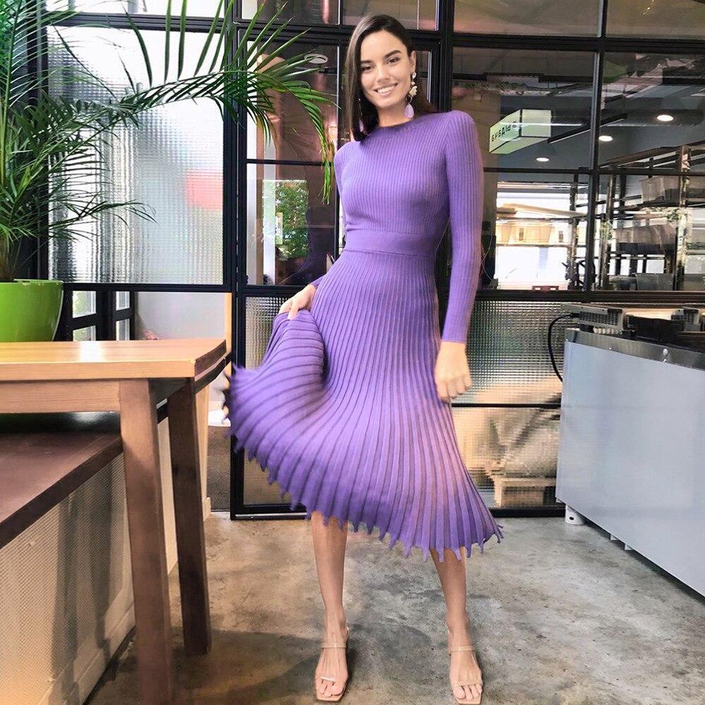 Knitted Long Slim Sleeve Cozy Party Dress