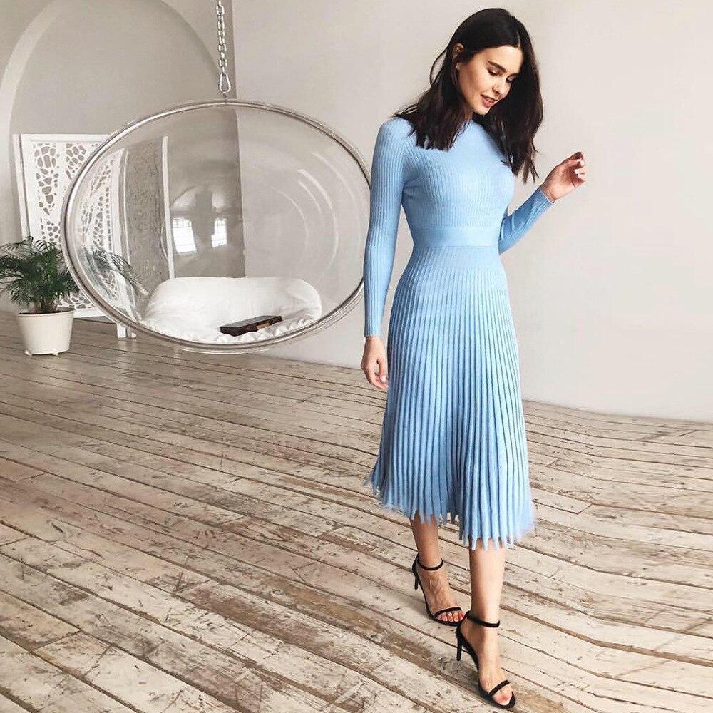 Knitted Long Slim Sleeve Cozy Party Dress