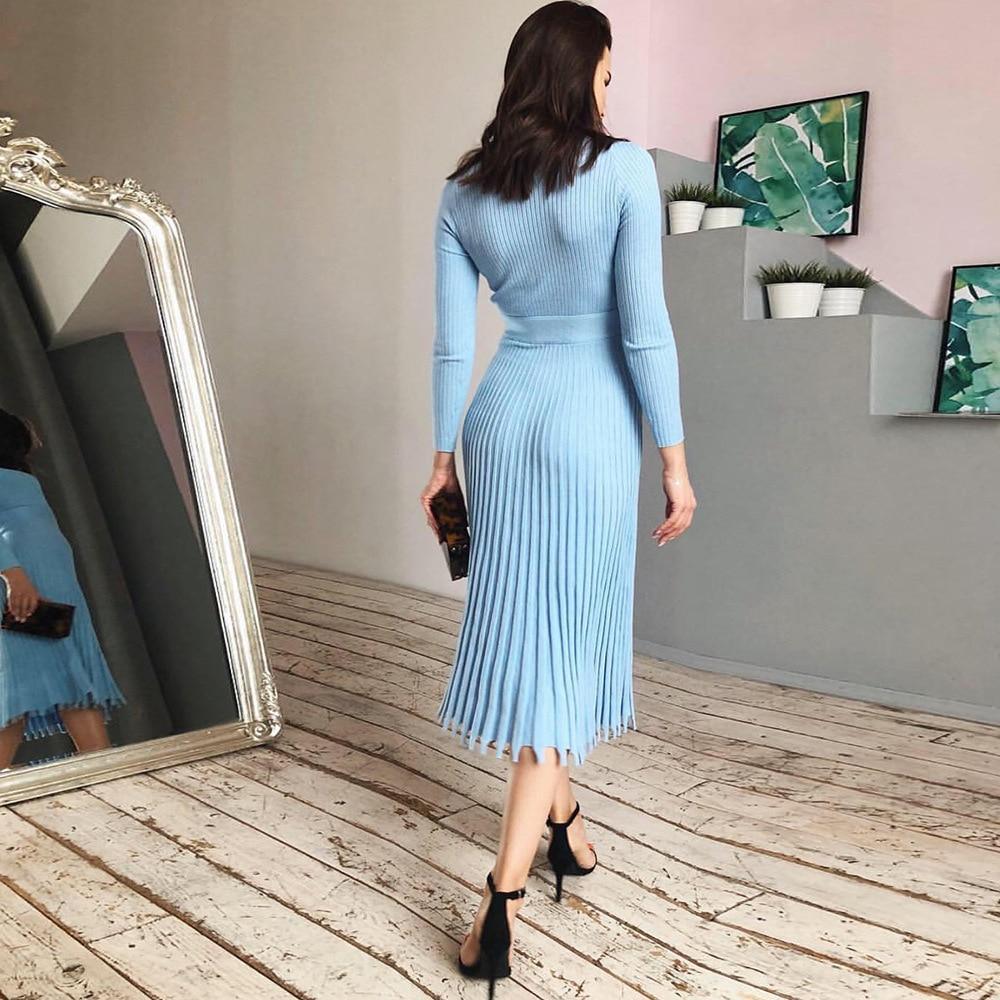 Knitted Long Slim Sleeve Cozy Party Dress