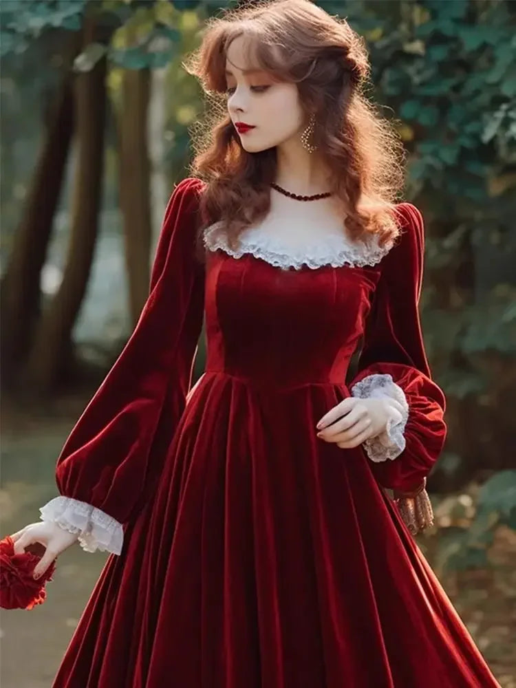 Velvet Drape Red Graceful Party Dress