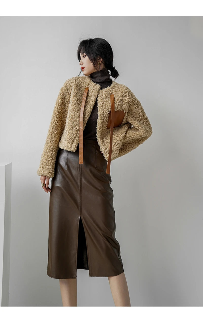 Genuine Leather Versatile Mid-length Skirt