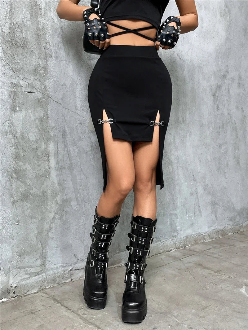 Grunge Split Gothic Front Mall Mini Dress