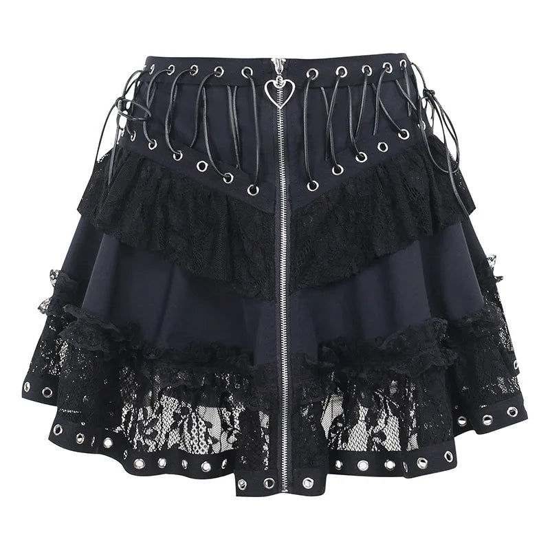 Black Vintage High Waist Zipper Cosplay Mini Dress