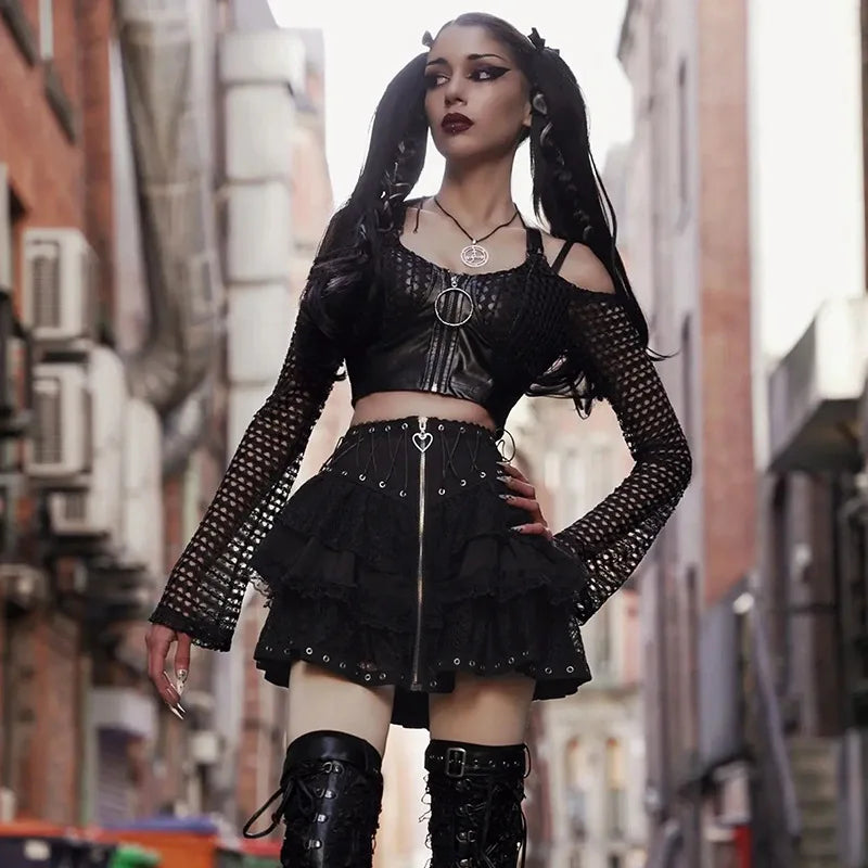 Gothic High Waist Zipper Front Japanese Skirt