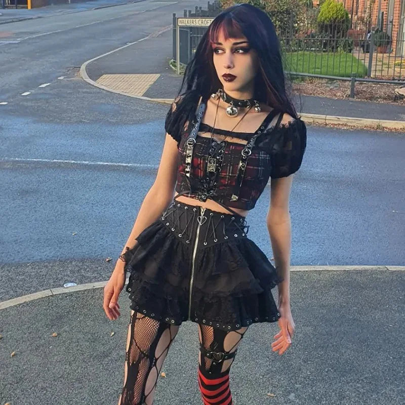 Gothic High Waist Zipper Front Japanese Skirt