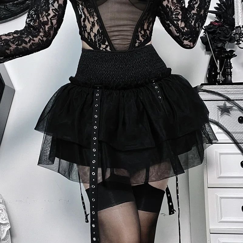 Gothic Tulle Layered Retro Cosplay Mini Dress