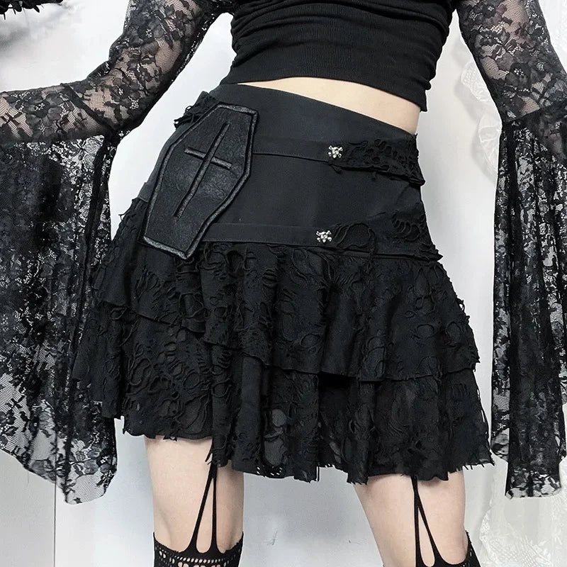 Lace Cake Summer Ripped Hole Versatile Mini Dress