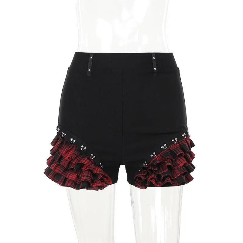 Gothic Plaid Patchwork Halter Y2K Vest Skirt