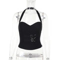 Gothic Plaid Patchwork Halter Y2K Vest Skirt