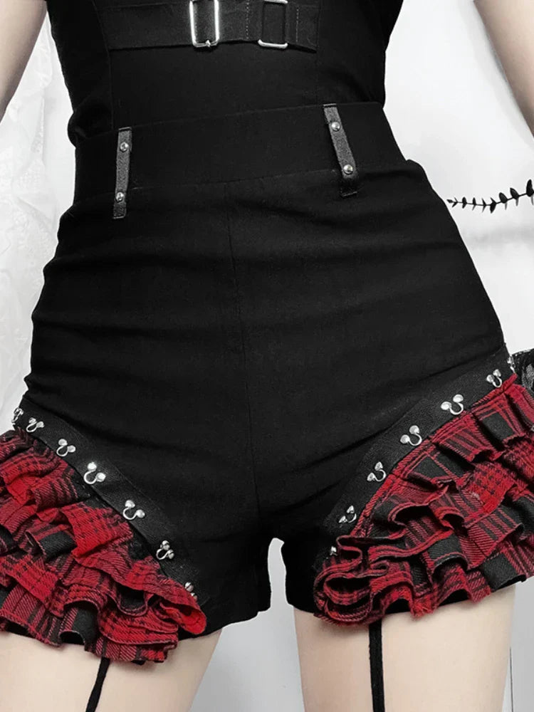 Gothic Plaid Patchwork Halter Y2K Vest Skirt