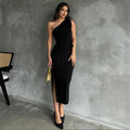 One Shoulder Ruched Sleeveless Summer Elegant Maxi Dress