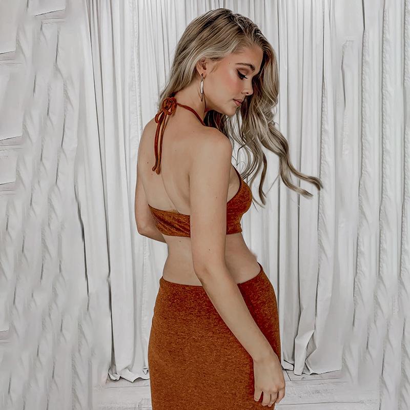 Knitted Halter Vacation Style Maxi Dress