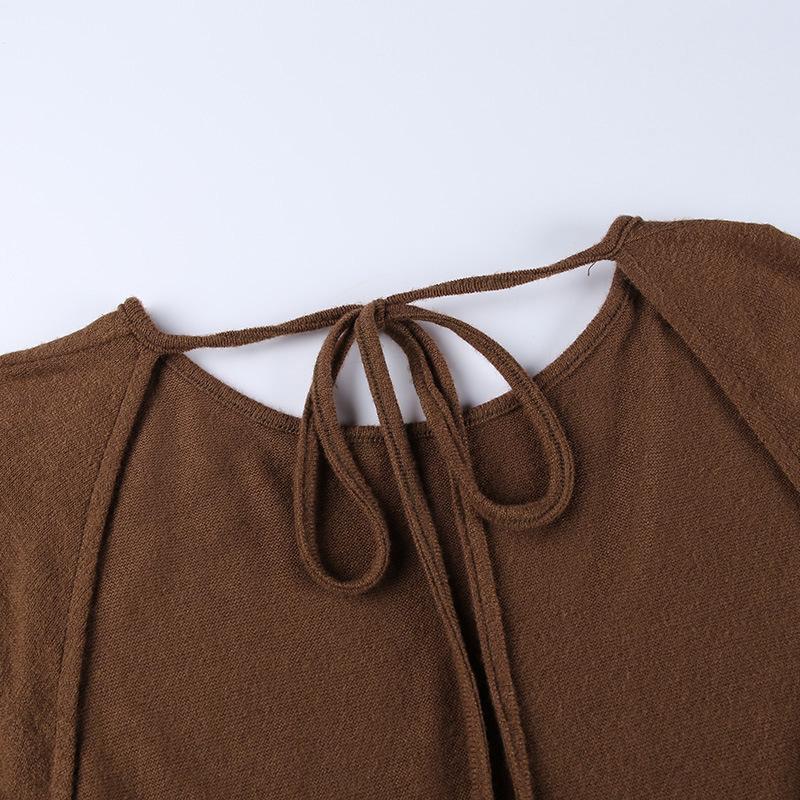 Knitted Open Back Flared Sleeve Maxi Dress