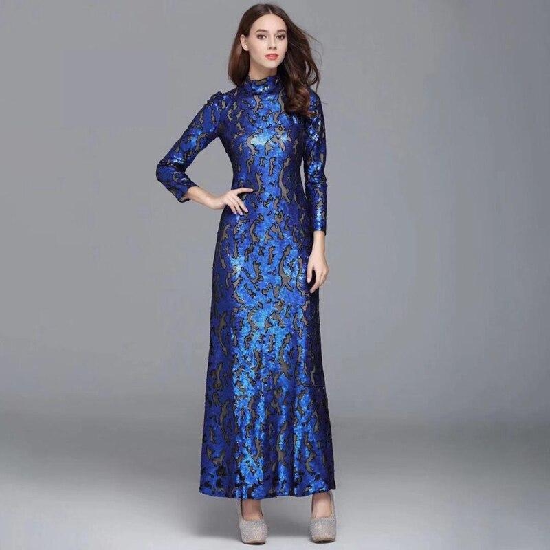 Long Sleeve Sequined Elegant Maxi Party Dress