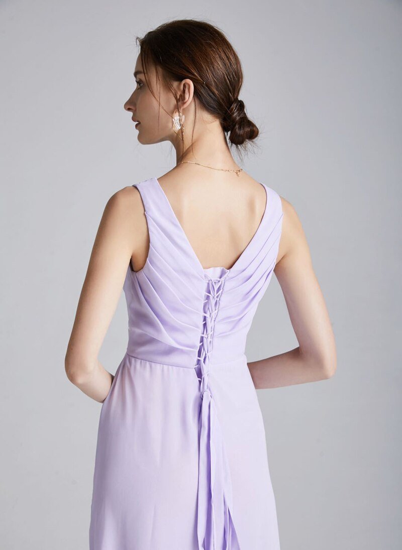 Split Ruched Lace Up Sophisticated Party Dress