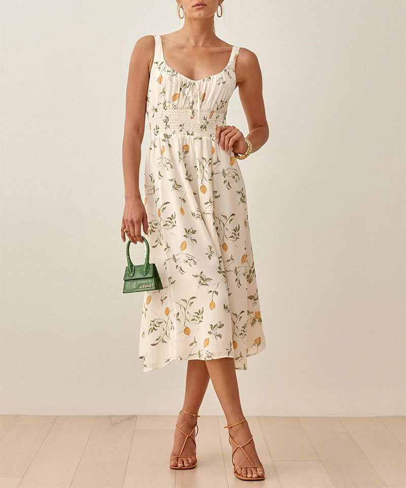 Sleeveless Chiffon Printed Casual Midi Dress
