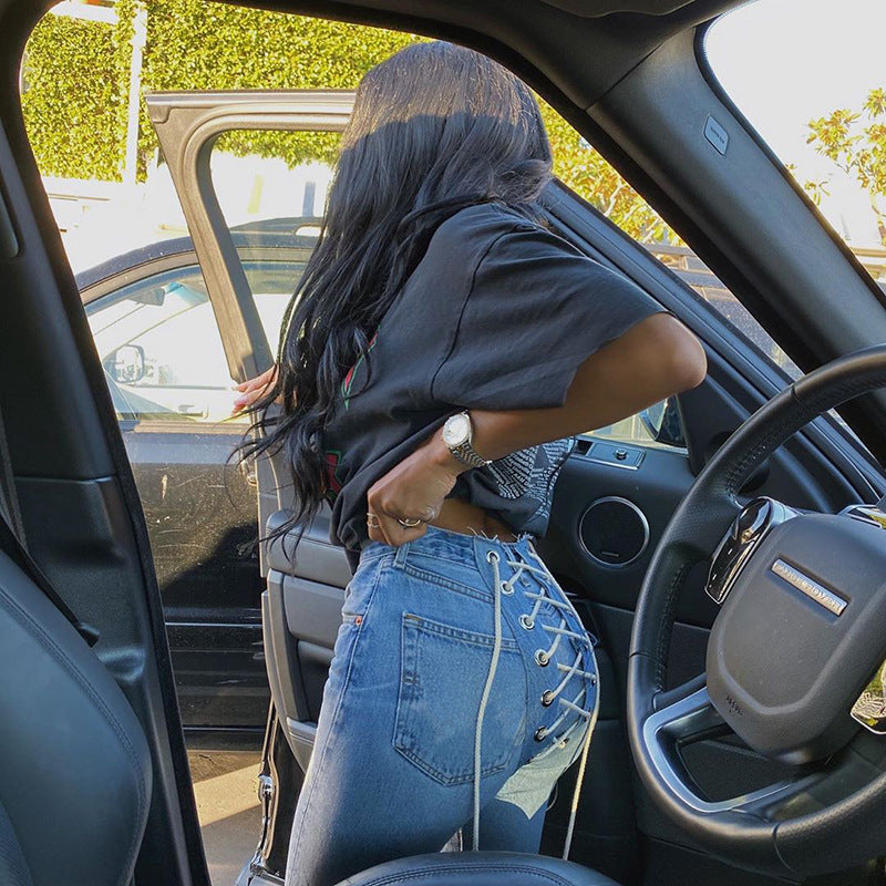 Bandage Lace Up Vintage Street Style Jean