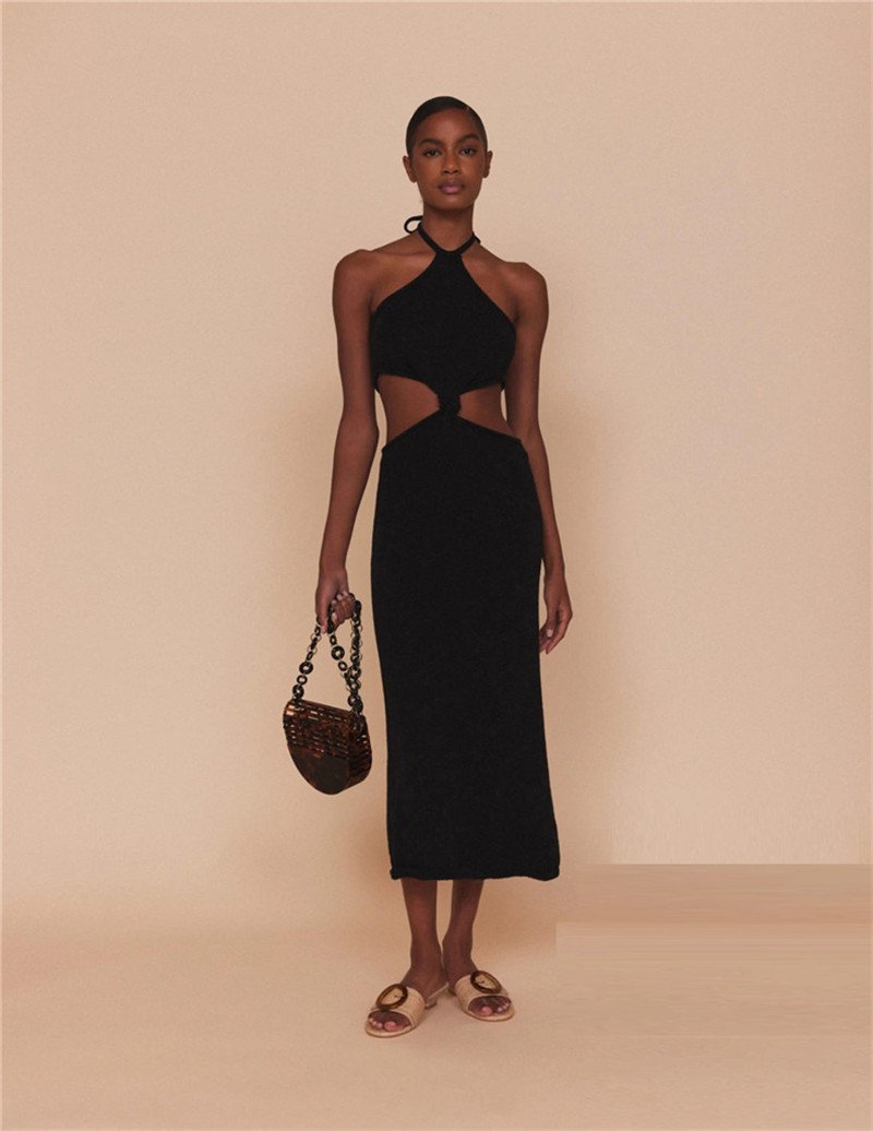 Knitted Halter Vacation Style Maxi Dress