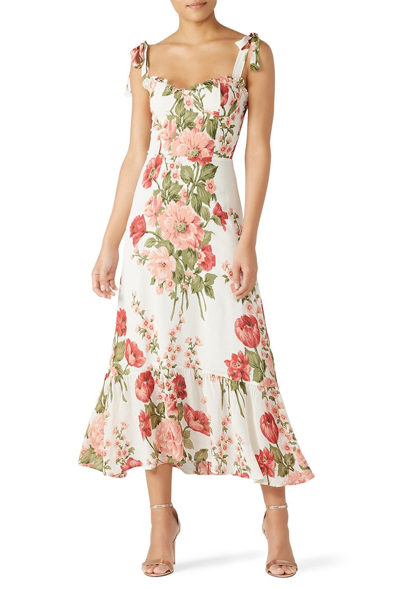 Vintage Chiffon Sweetheart Strap Midi Dress