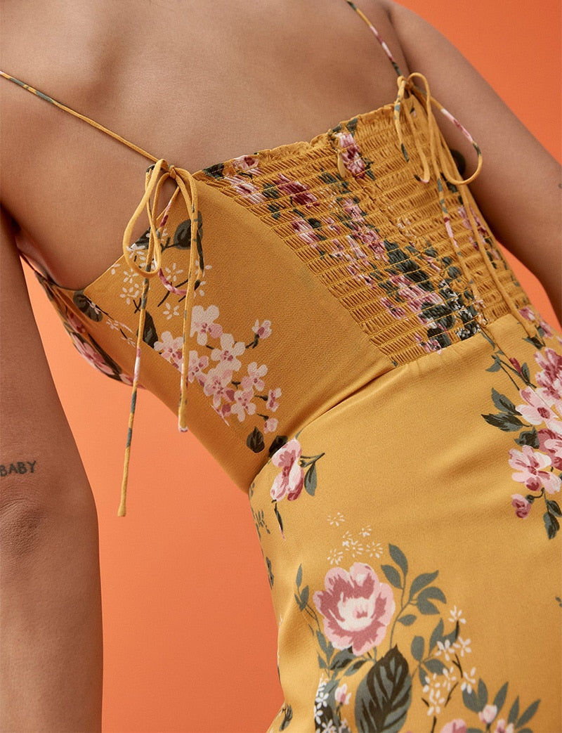 Vintage Spaghetti Strap Side Slit Midi Dress