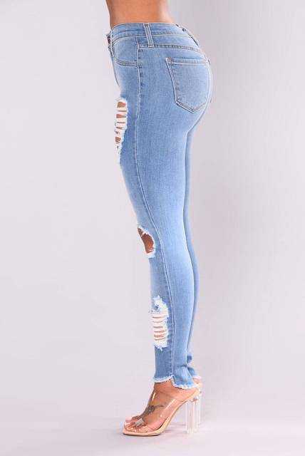 Stretch Cotton High Waist Hole Slim Jean