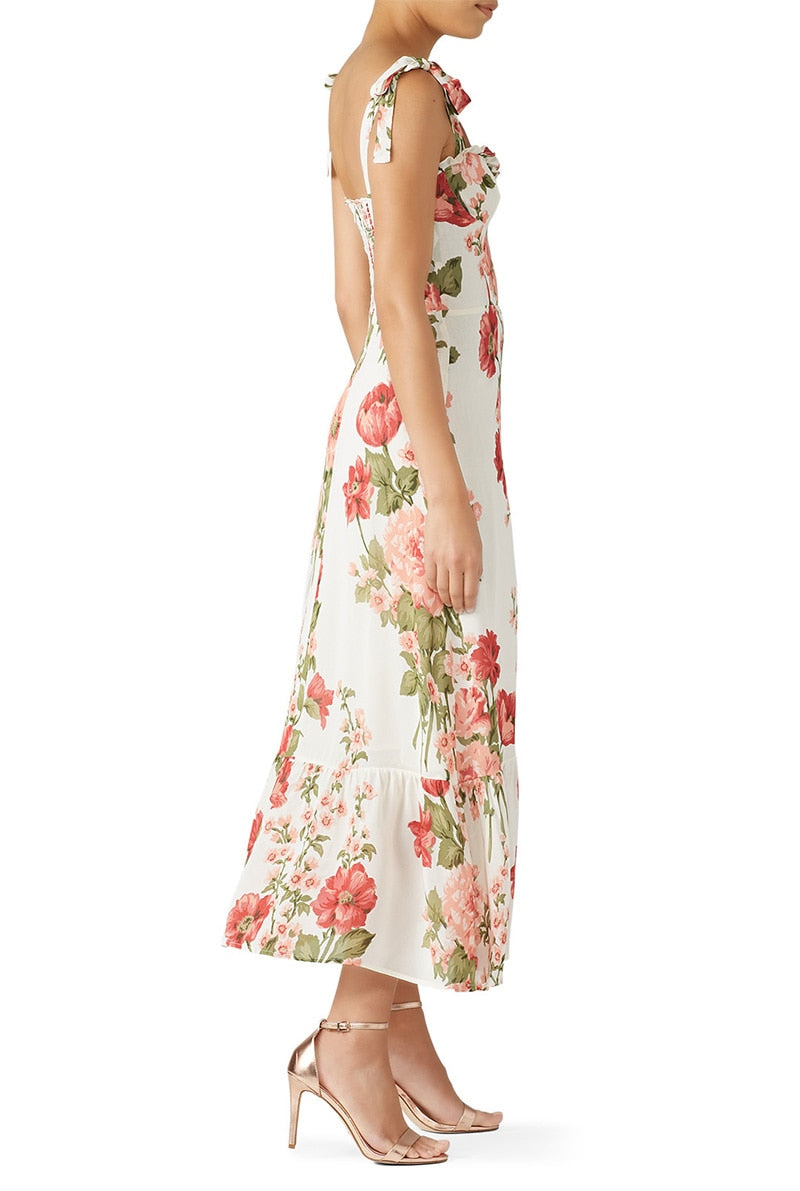 Vintage Chiffon Sweetheart Strap Midi Dress
