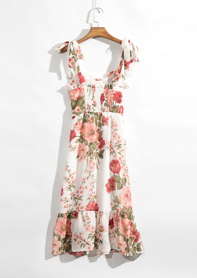 Vintage Chiffon Sweetheart Strap Midi Dress