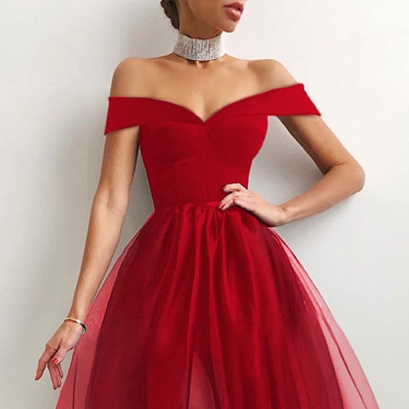 Halter Shoulder Mesh Spliced Elegant Party Dress