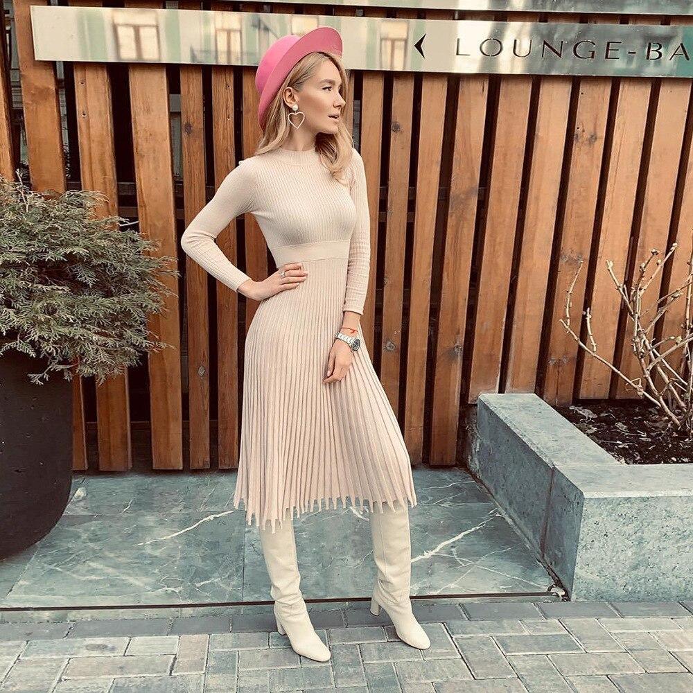 Knitted Long Slim Sleeve Cozy Party Dress