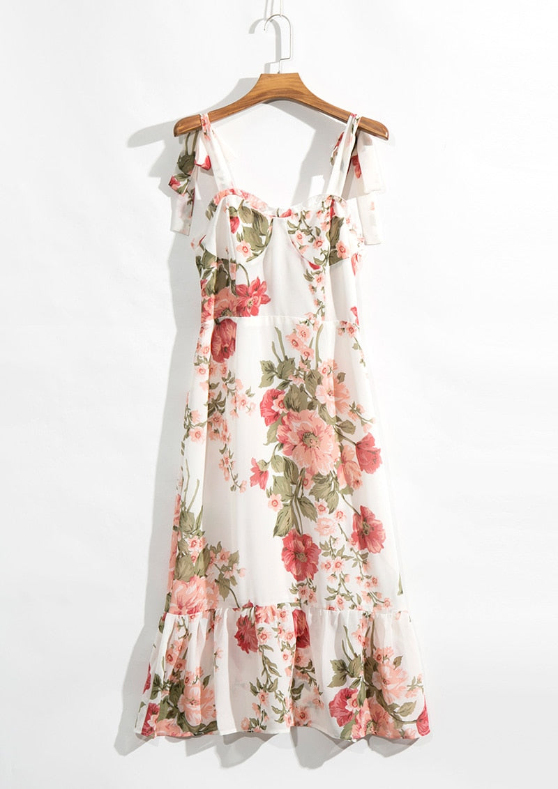 Vintage Chiffon Sweetheart Strap Midi Dress