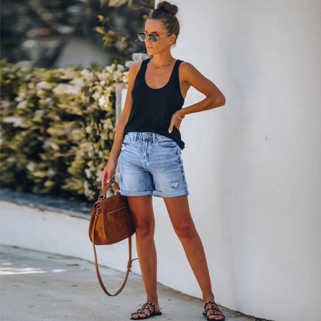 Loose High Waist Straight Denim Street Short
