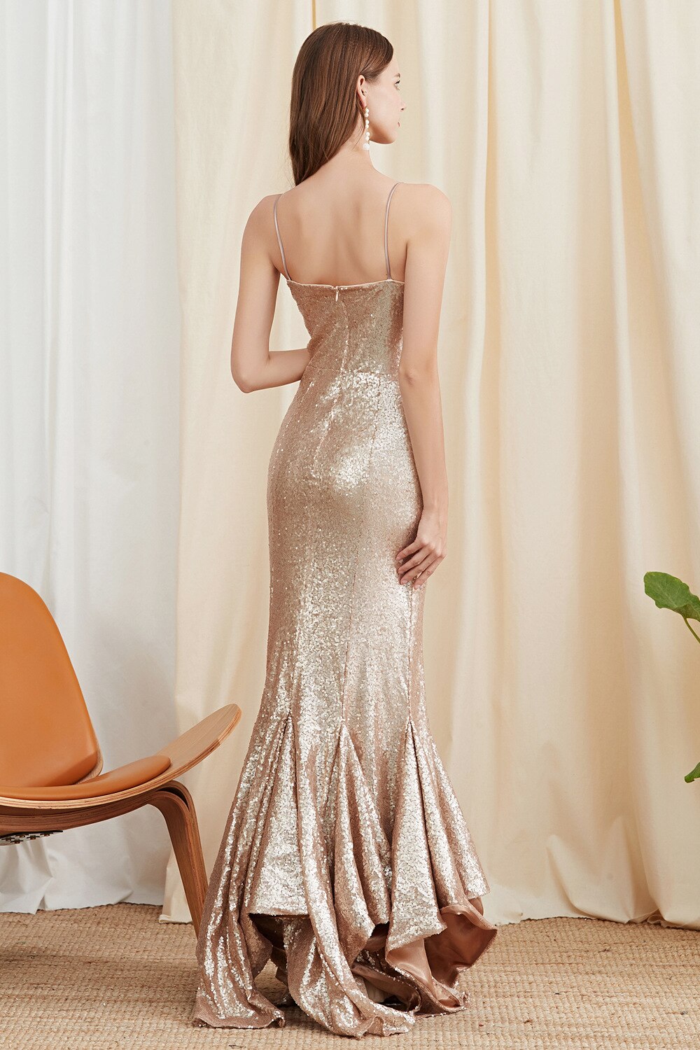 Sequin Ruffle Split Designer Glam Party Dress