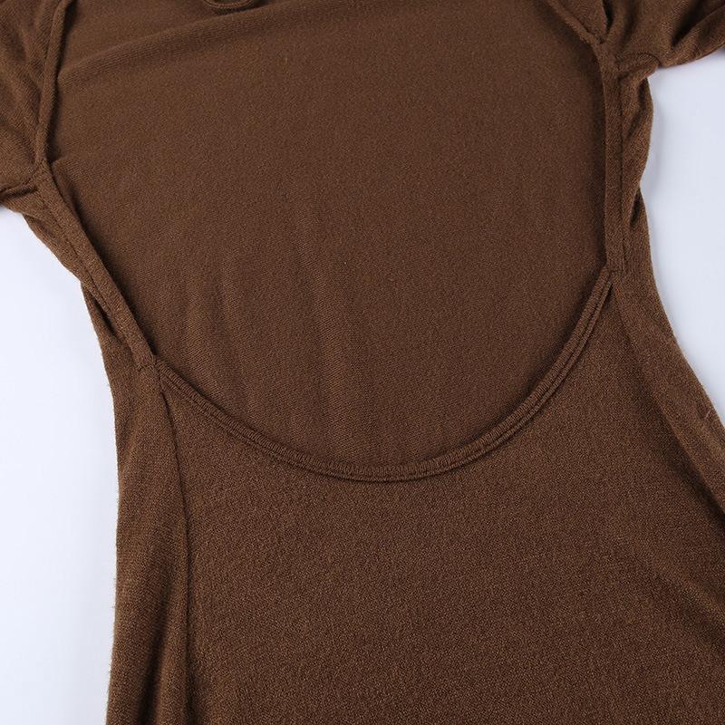 Knitted Open Back Flared Sleeve Maxi Dress