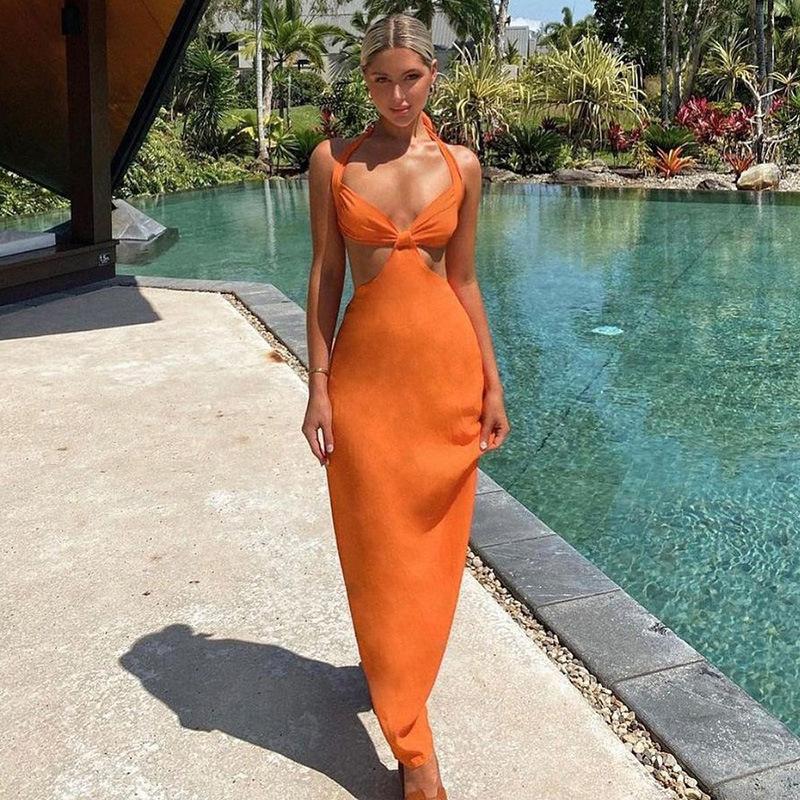 Open Back Halter Split Sexy Maxi Dress