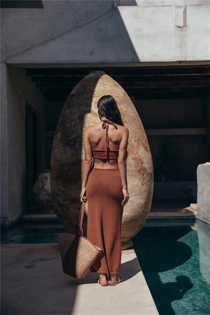 Knitted Halter Vacation Style Maxi Dress