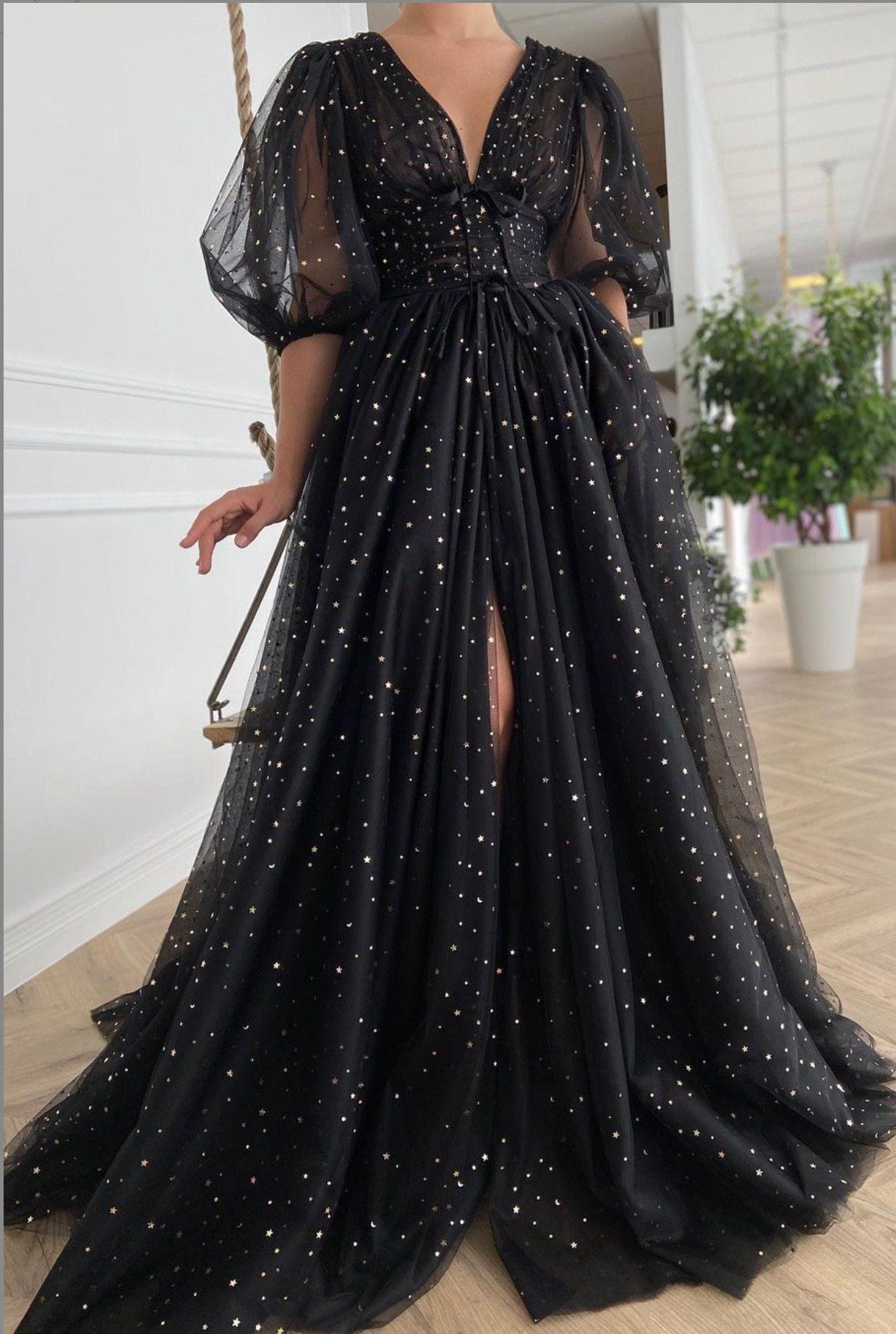 Black Mesh Starry Tulle Party Dress