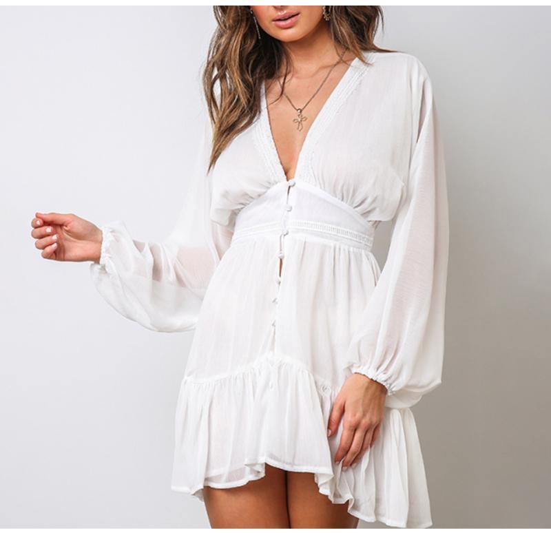Lace Long Sleeve V Neck Spring Party Mini Dress