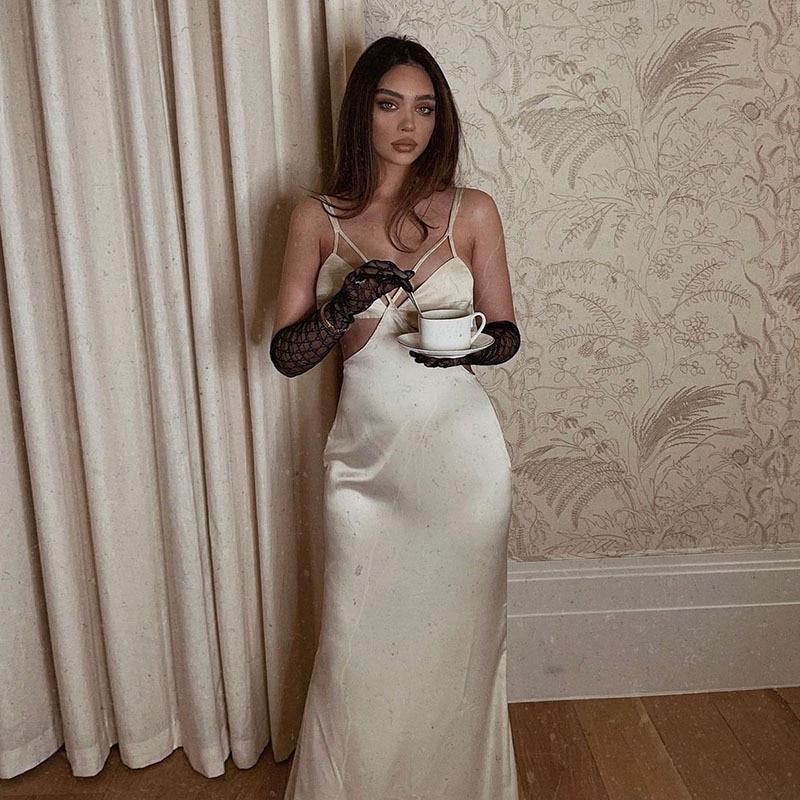 White Satin Sleek Chic Maxi Dress